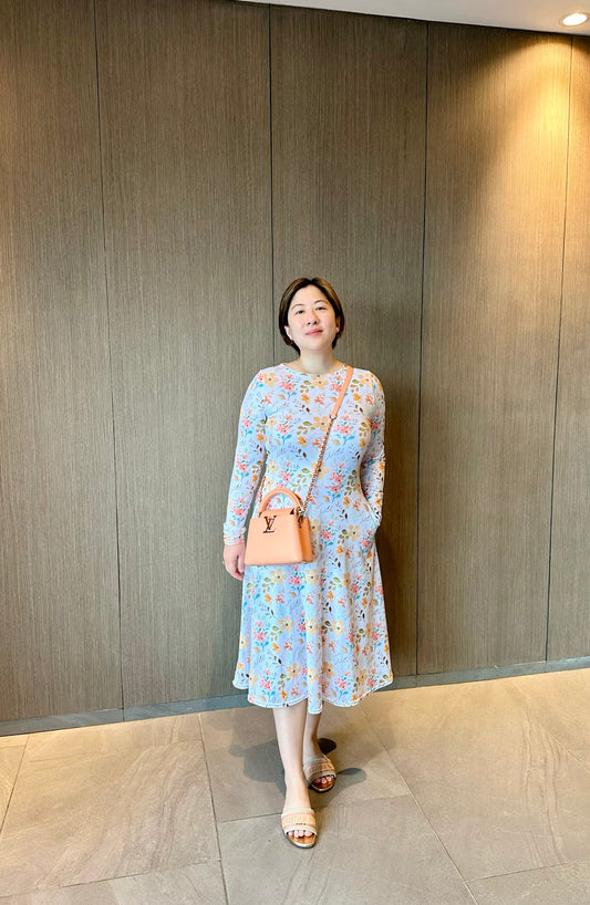 Orange Flowers Long Sleeve Midi Dress - Michelle Francisco
