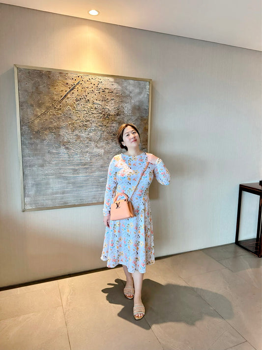 Orange Flowers Long Sleeve Midi Dress - Michelle Francisco