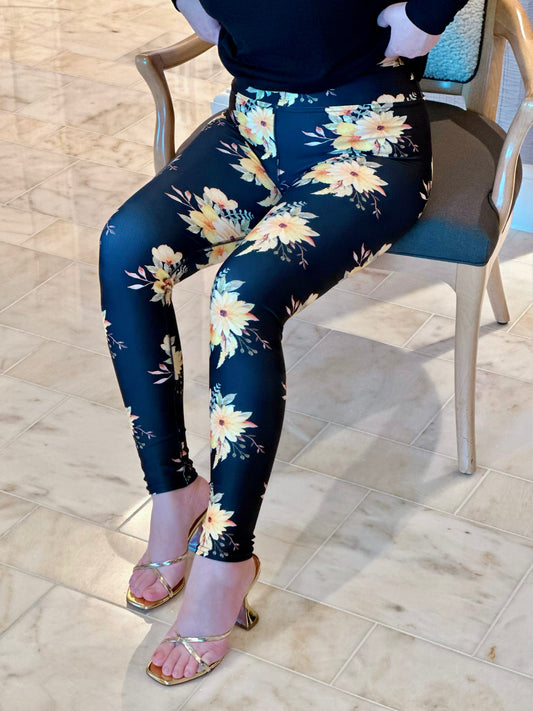 Orange Flowers Yoga Leggings - Michelle Francisco