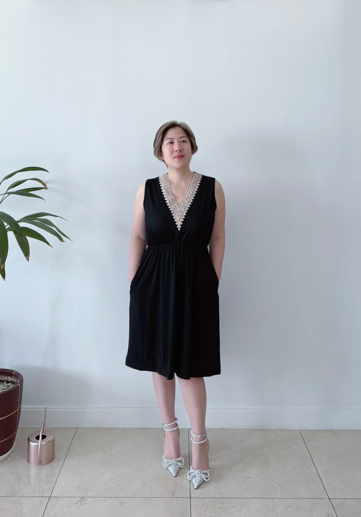 Pocketed V-Neck Wide Strap Dress