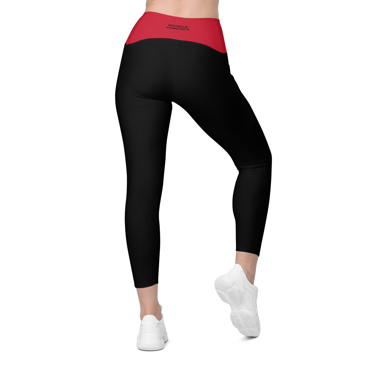 Black Red Crossover Leggings with Pockets