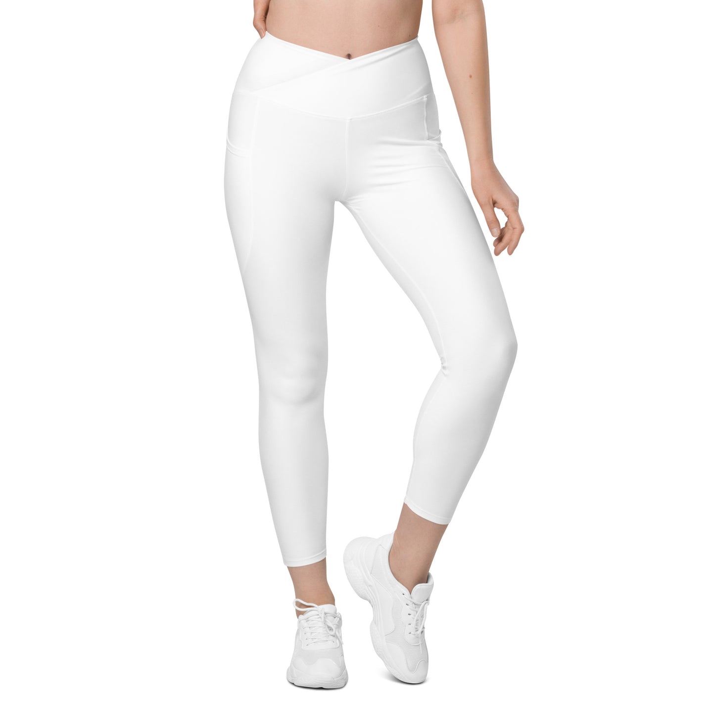 White Crossover Leggings with Pockets