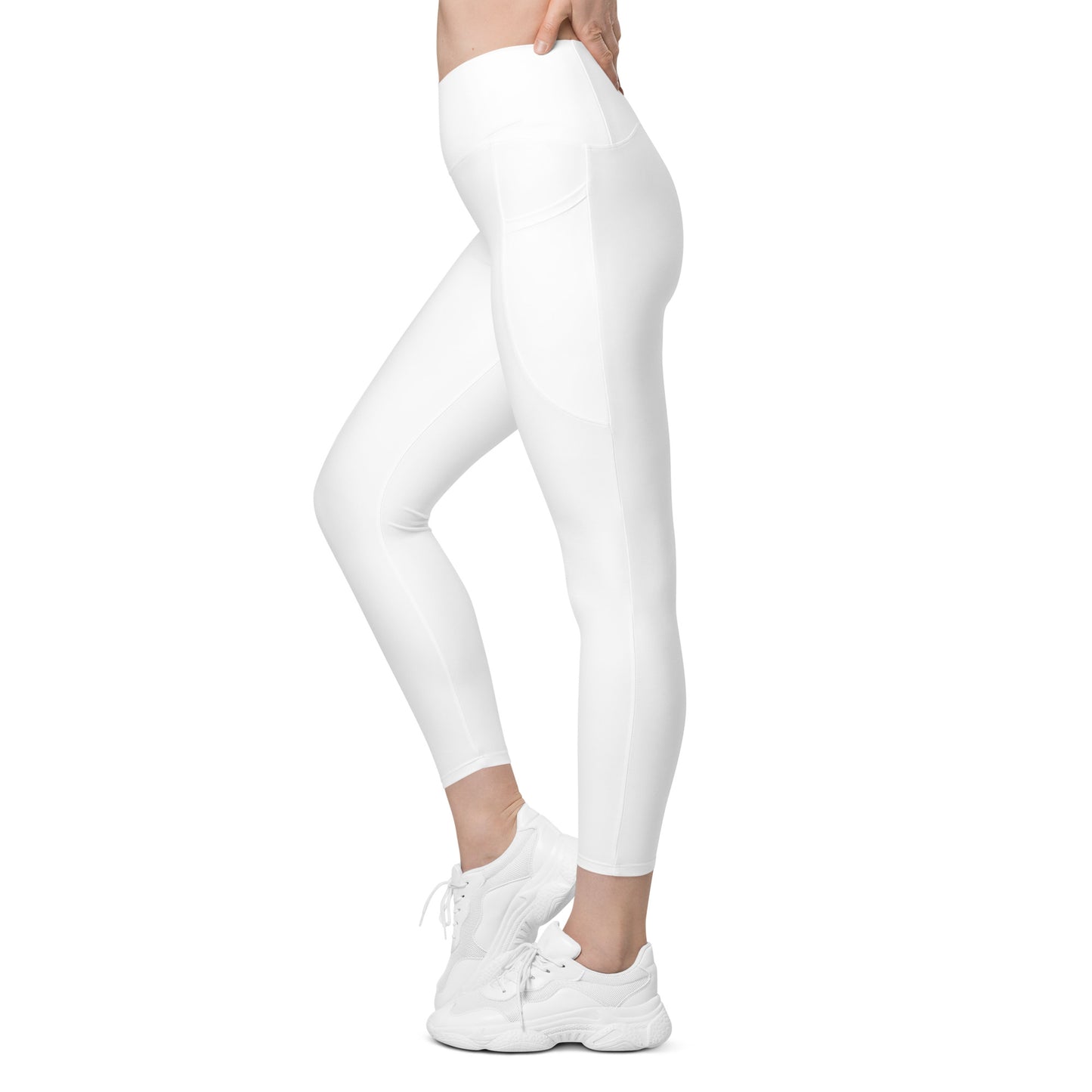 White Crossover Leggings with Pockets
