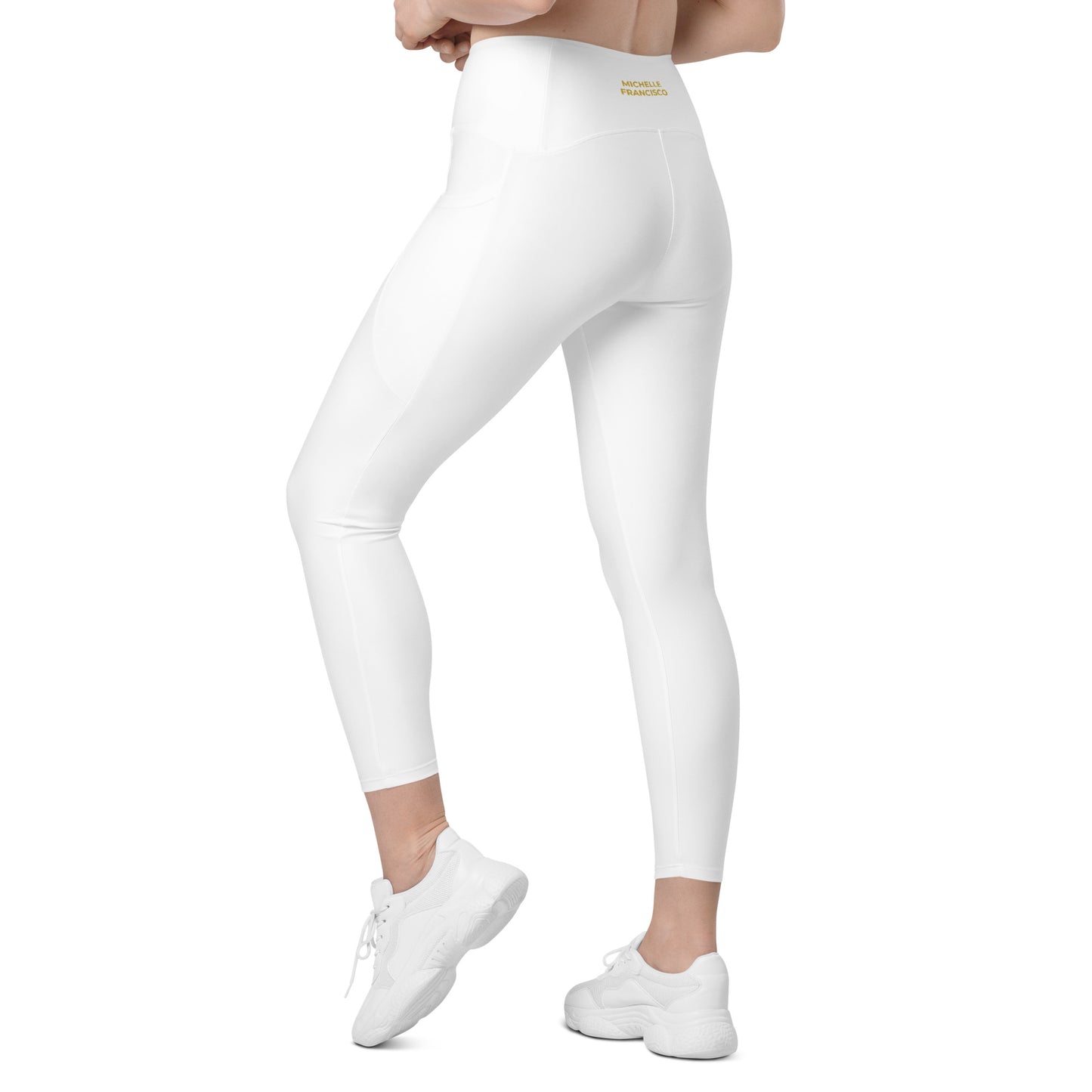 White Crossover Leggings with Pockets