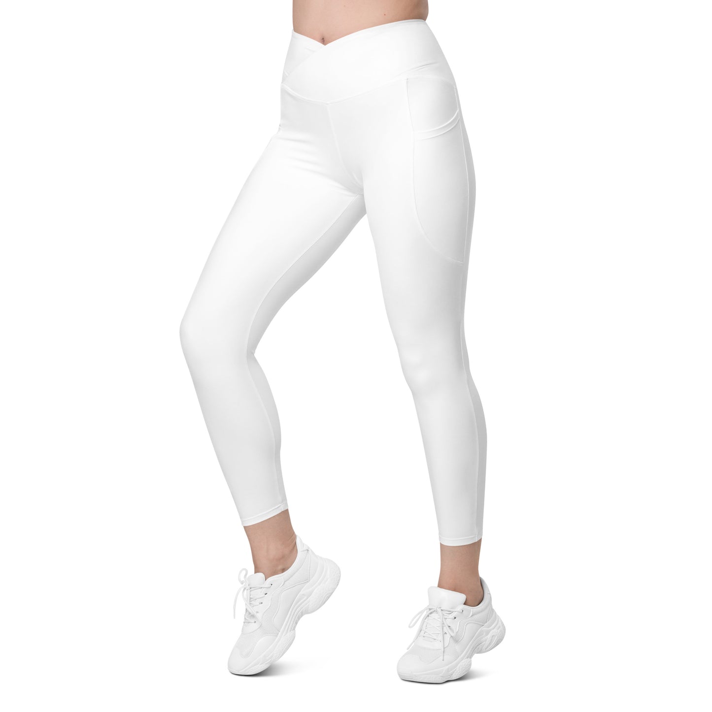 White Crossover Leggings with Pockets