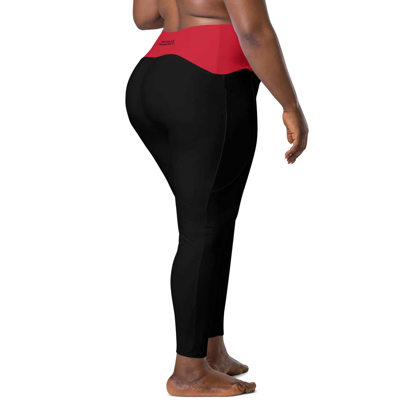 Black Red Crossover Leggings with Pockets