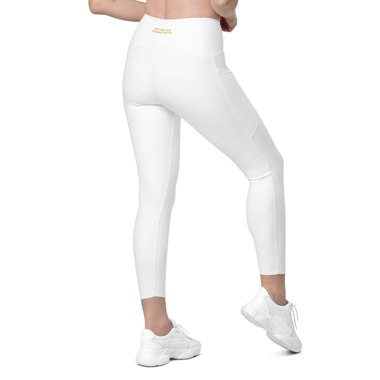 White Crossover Leggings with Pockets