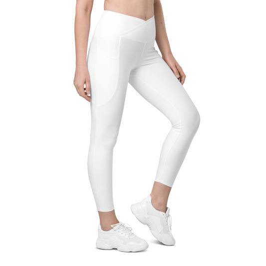 White Crossover Leggings with Pockets
