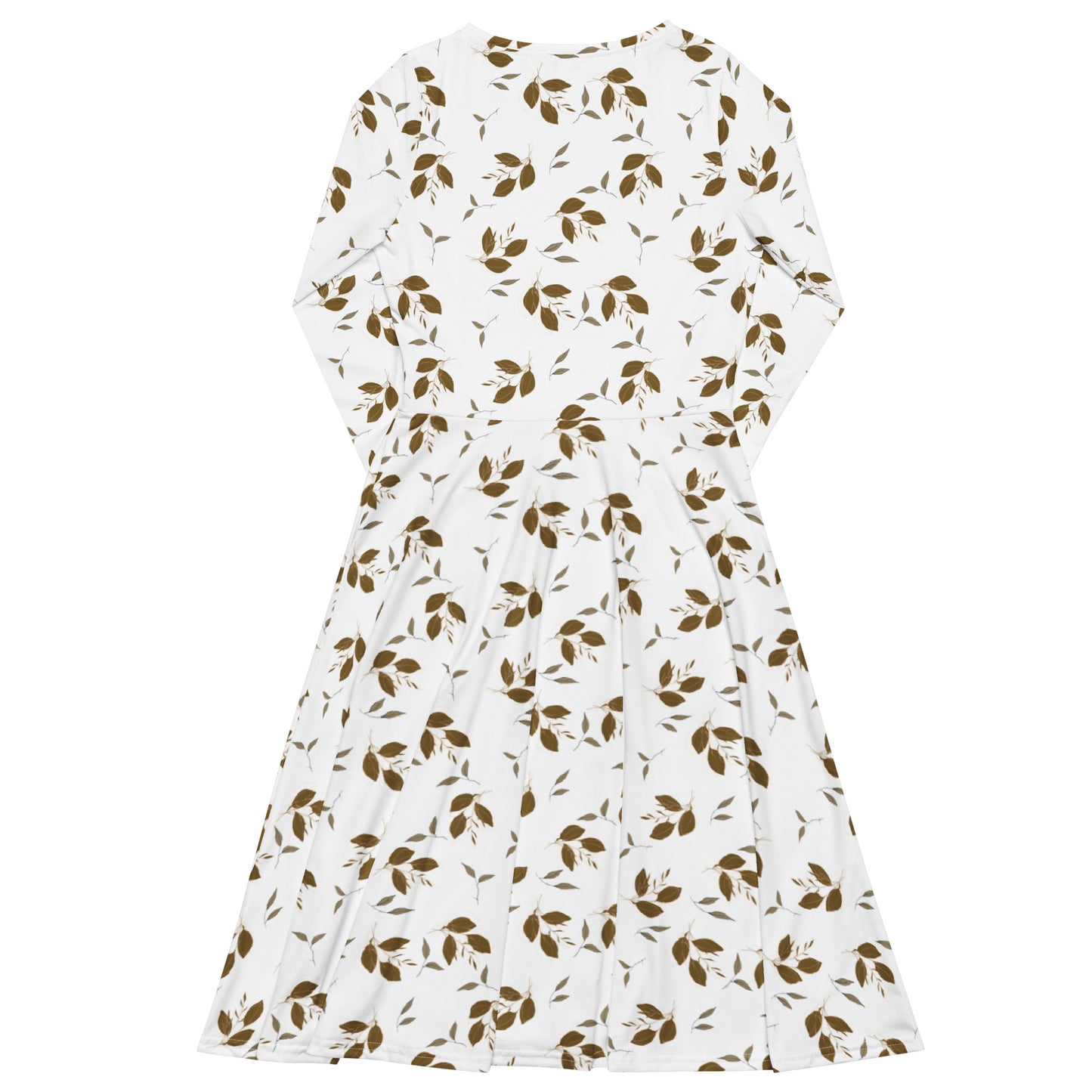 Brown Leaves Long Sleeve Midi Dress