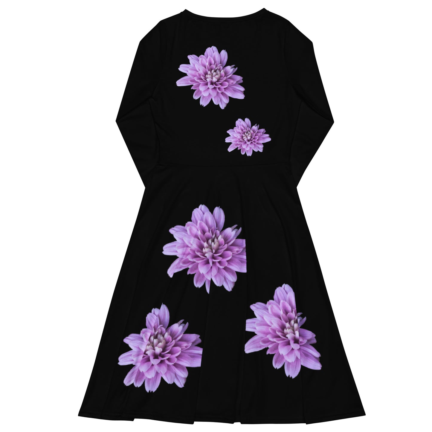 Too Much Bloom Black Long Sleeve Midi Dress