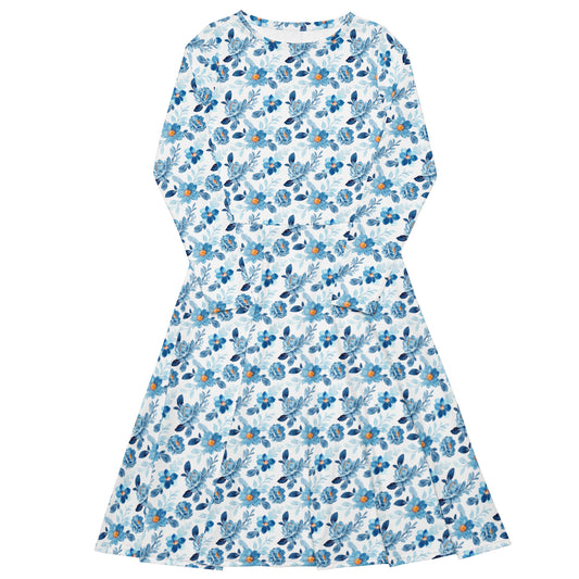 Jazz Blue Long Sleeve Midi Dress