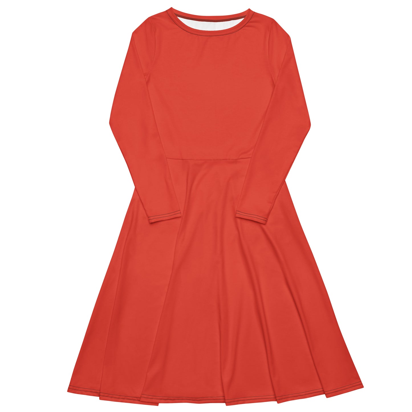 Orange Red Long Sleeve Midi Dress