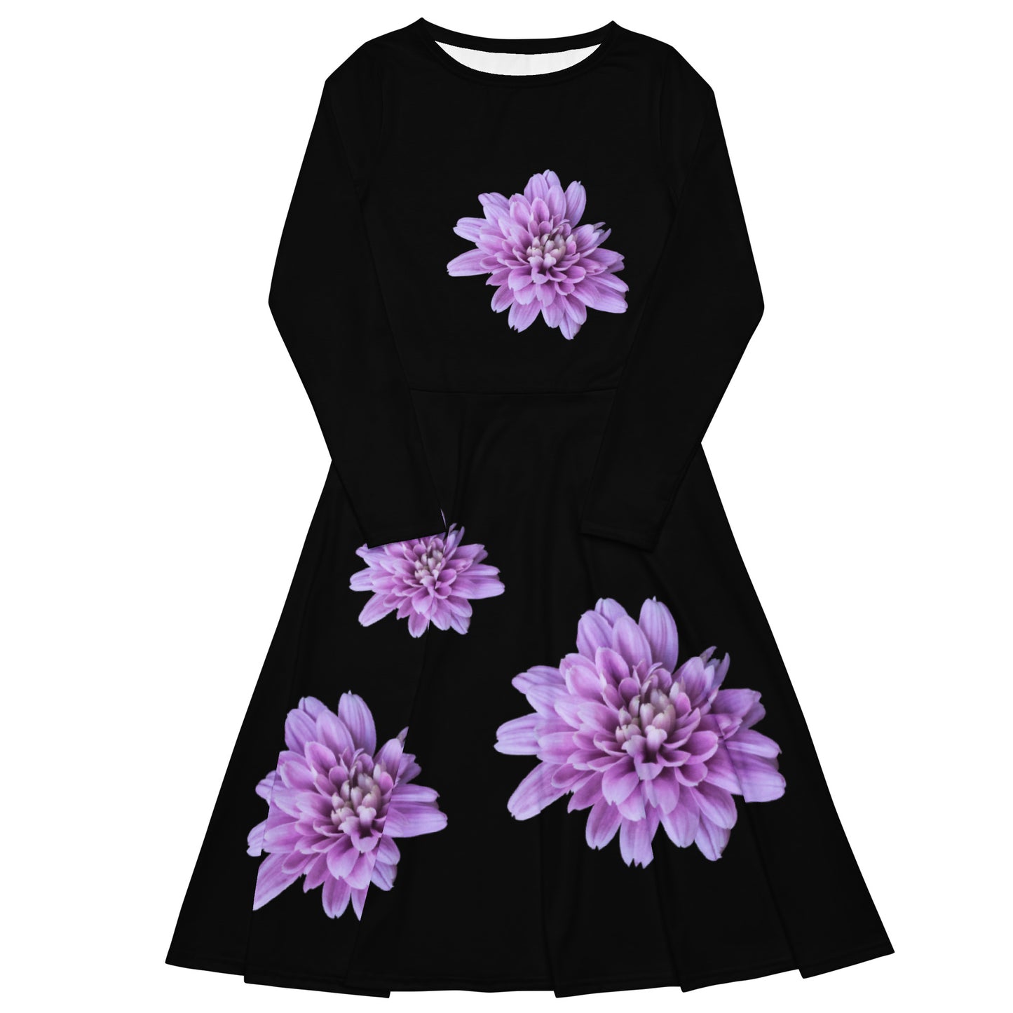 Too Much Bloom Black Long Sleeve Midi Dress