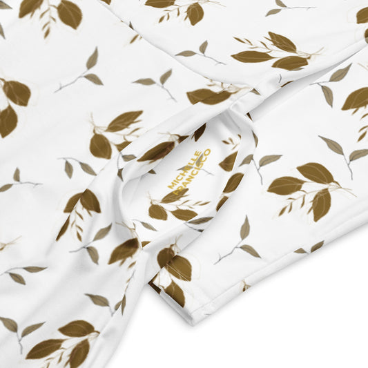 Brown Leaves Long Sleeve Midi Dress