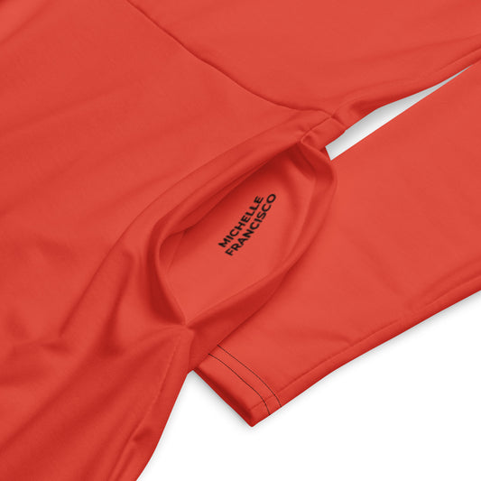 Orange Red Long Sleeve Midi Dress