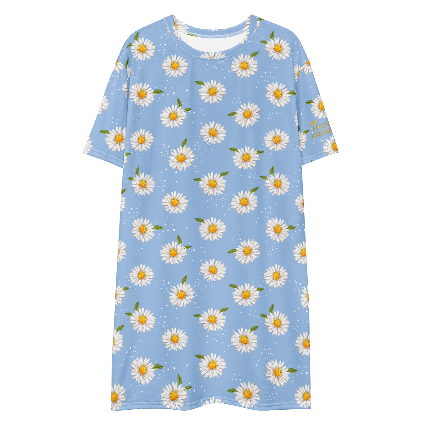 White Daisy Blue T-shirt Dress