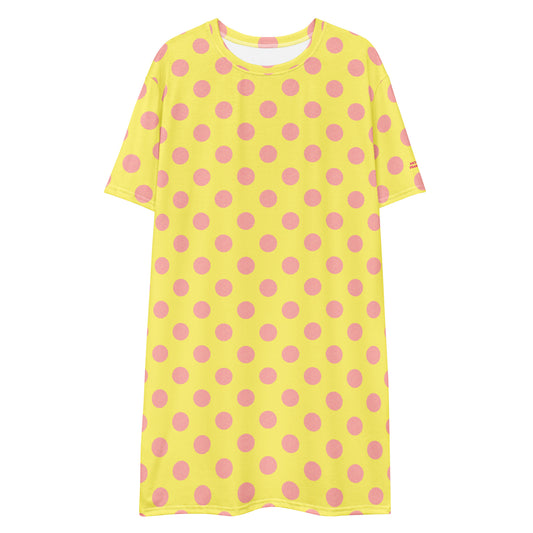 Yellow Pink Polka T-shirt Dress