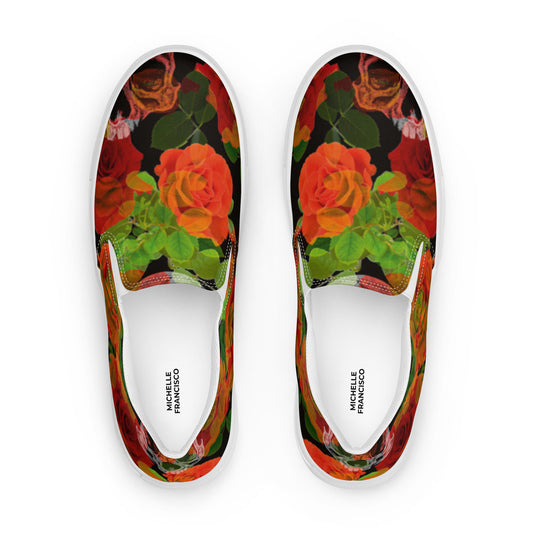 Men’s Rose Skull Slip-on Canvas Shoes