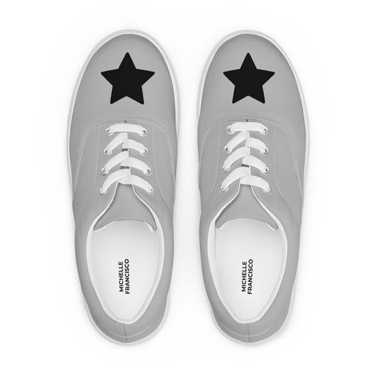 Women’s Black Star Silver Lace-up Canvas Shoes