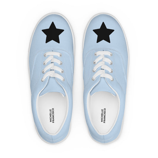 Women’s Black Star Pattens Blue Lace-up Canvas Shoes