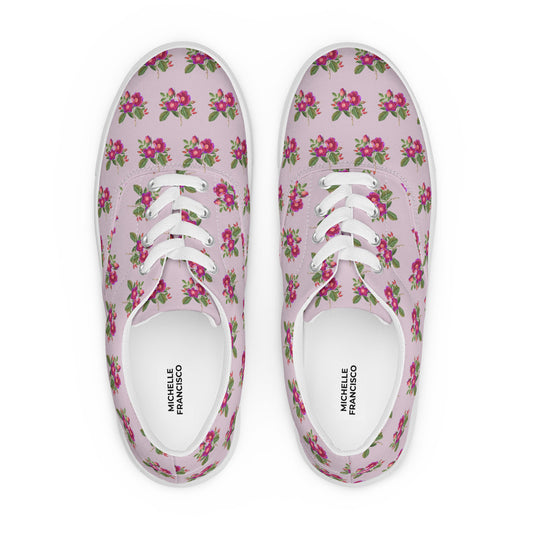 Women’s Purple and Red Roses Lace-up Canvas Shoes