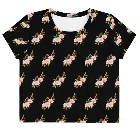 Pink Flowers All-Over Print Crop Tee