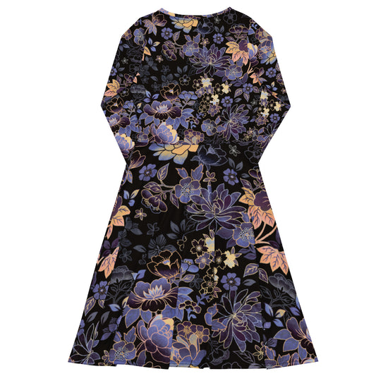 Dark Floral Long Sleeve Midi Dress - Michelle Francisco