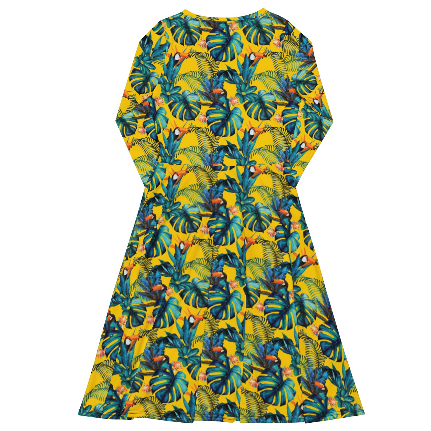 Yellow Monstera Long Sleeve Midi Dress
