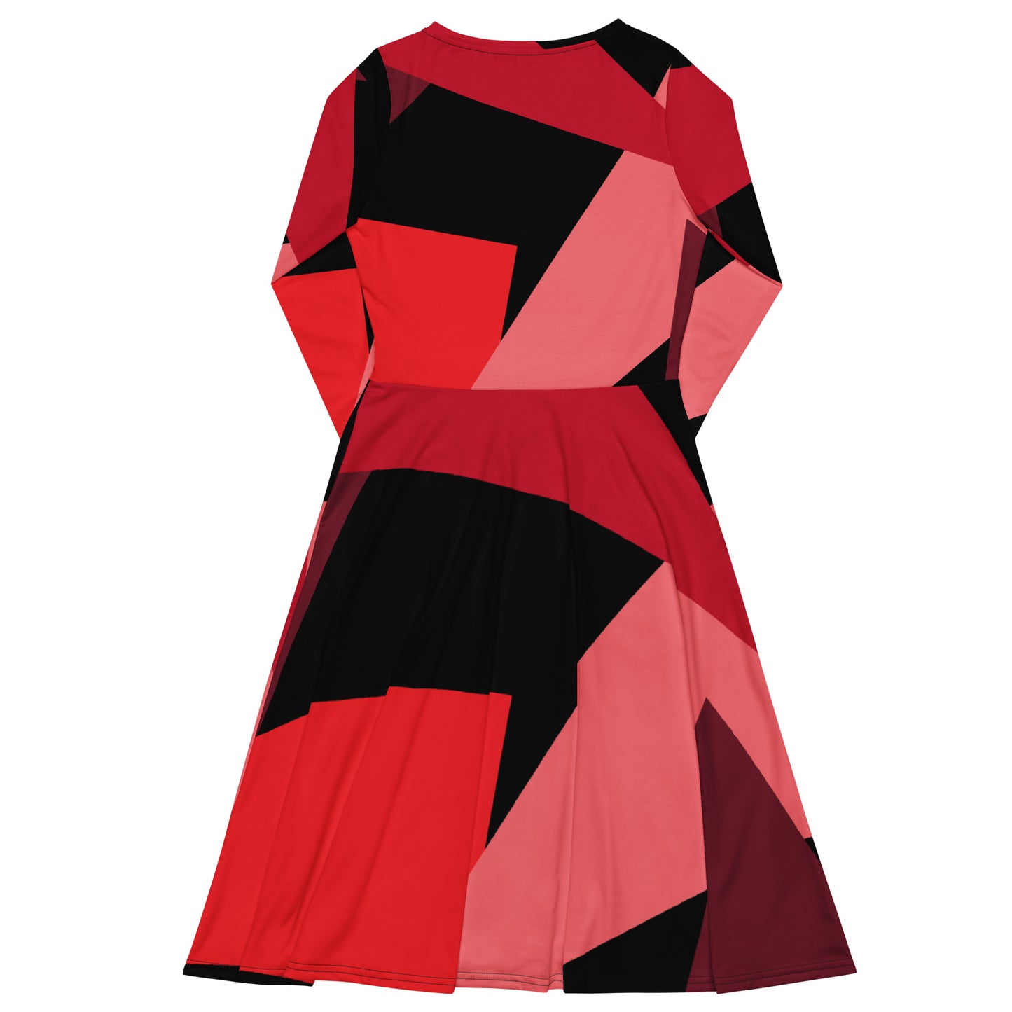 Red Black Art Long Sleeve Midi Dress