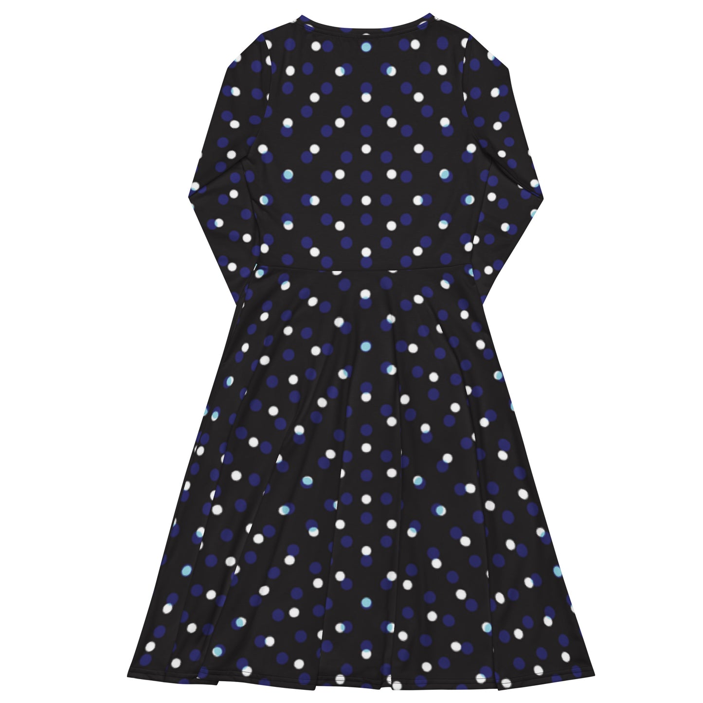 Blue White Polka Long Sleeve Midi Dress