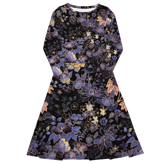 Dark Floral Long Sleeve Midi Dress - Michelle Francisco