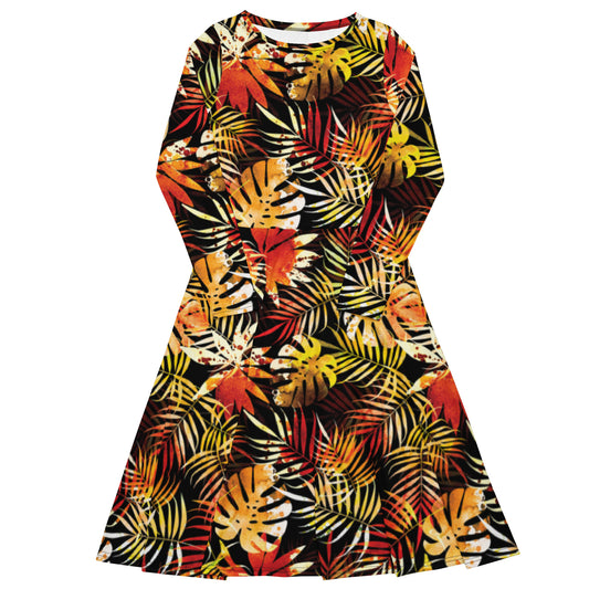 Monstera Gold Long Sleeve Midi Dress - Michelle Francisco