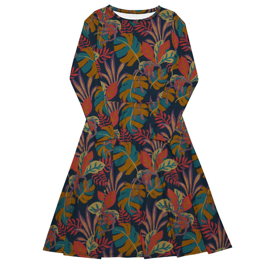 Monstera Jungle Long Sleeve Midi Dress - Michelle Francisco
