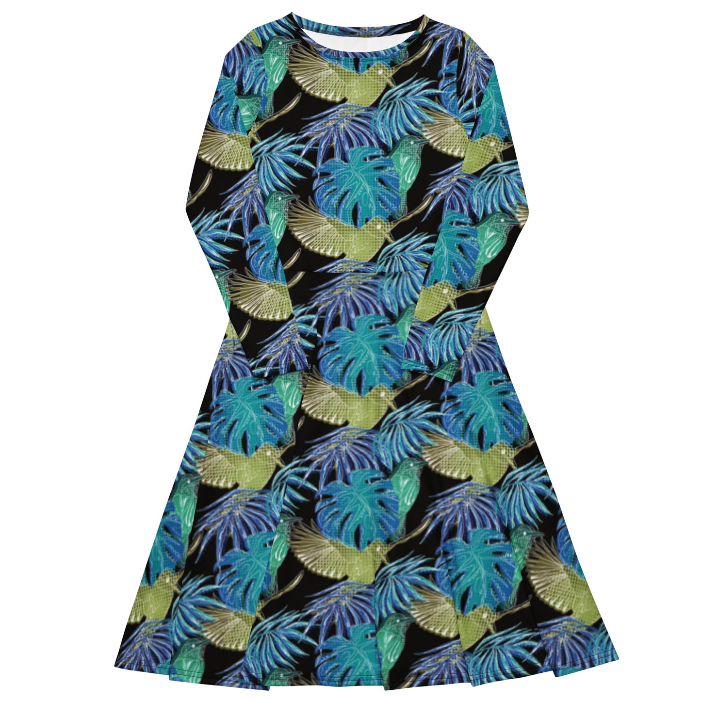 Glowing Monstera Long Sleeve Midi Dress