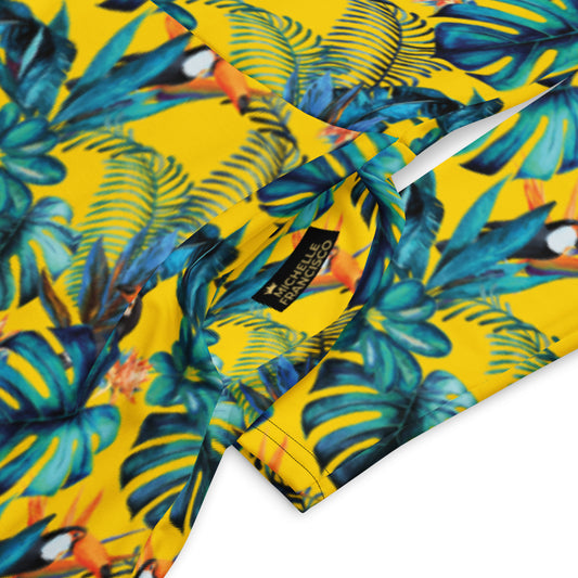 Yellow Monstera Long Sleeve Midi Dress - Michelle Francisco