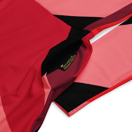 Red Black Art Long Sleeve Midi Dress