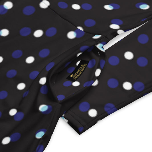 Blue White Polka Long Sleeve Midi Dress