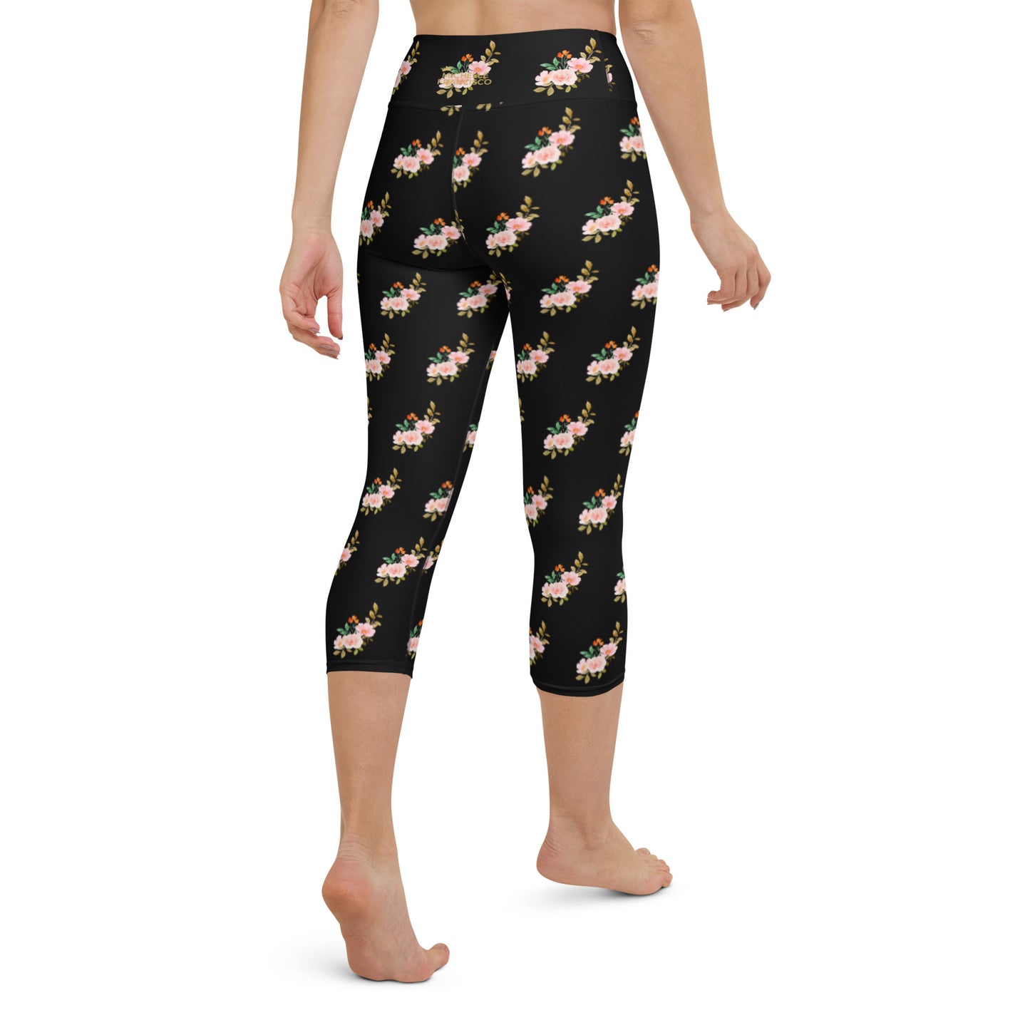 Pink Flowers Yoga Capri Leggings