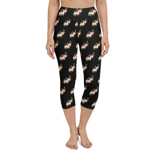 Pink Flowers Yoga Capri Leggings