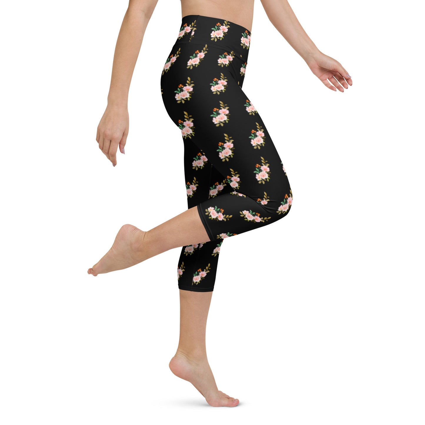 Pink Flowers Yoga Capri Leggings
