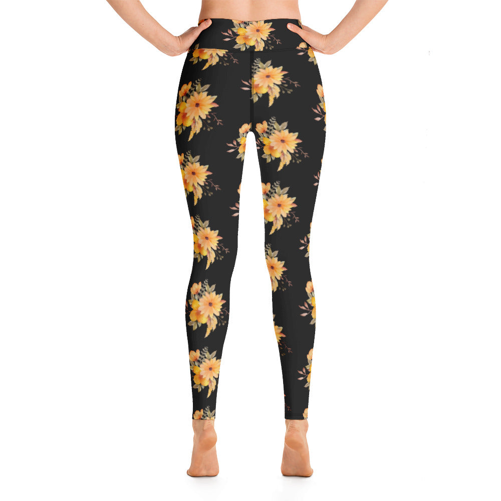 Orange Flowers Yoga Leggings