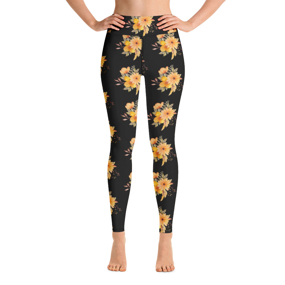 Orange Flowers Yoga Leggings