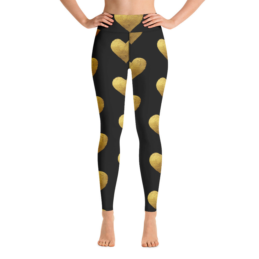 Gold Hearts Yoga Leggings