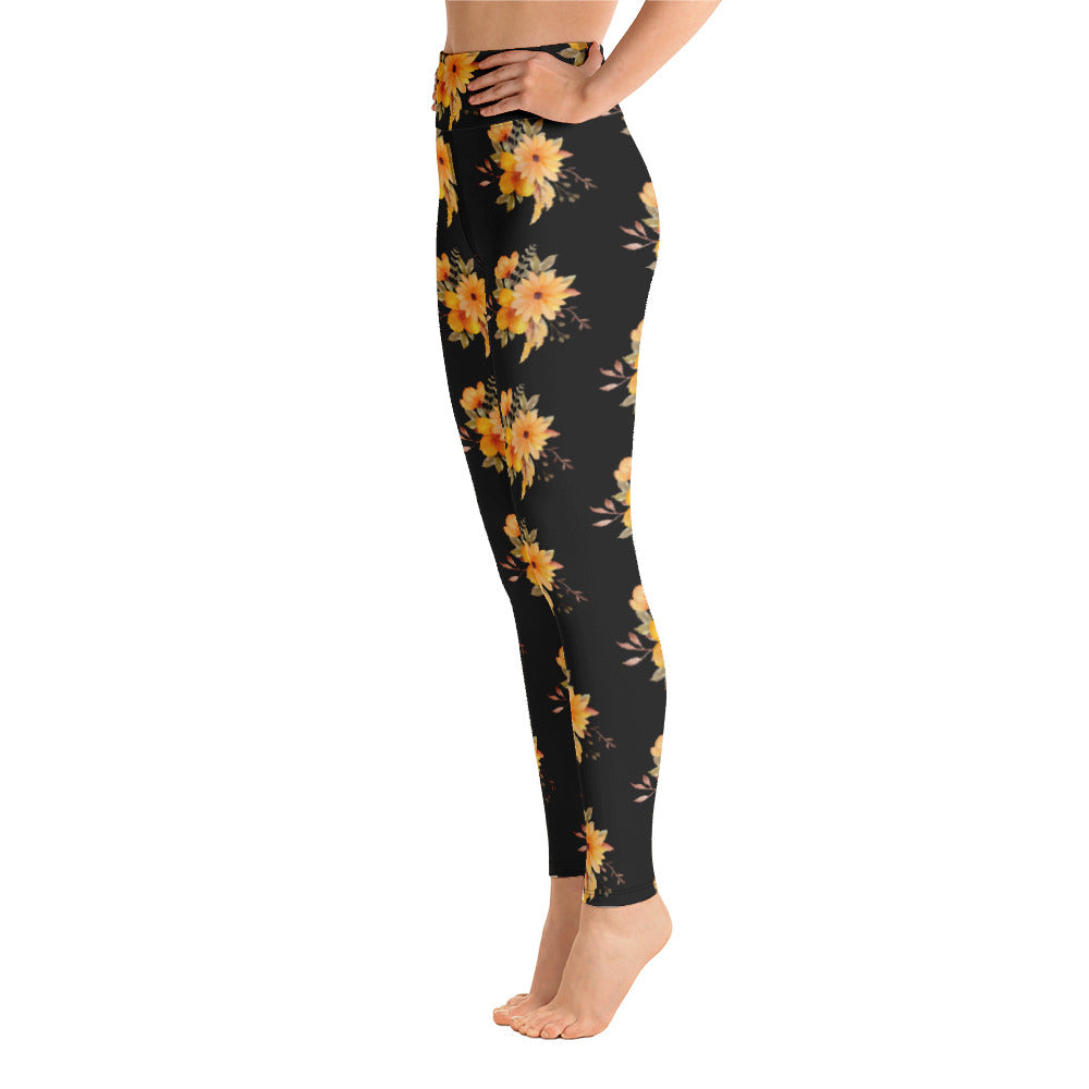 Orange Flowers Yoga Leggings - Michelle Francisco