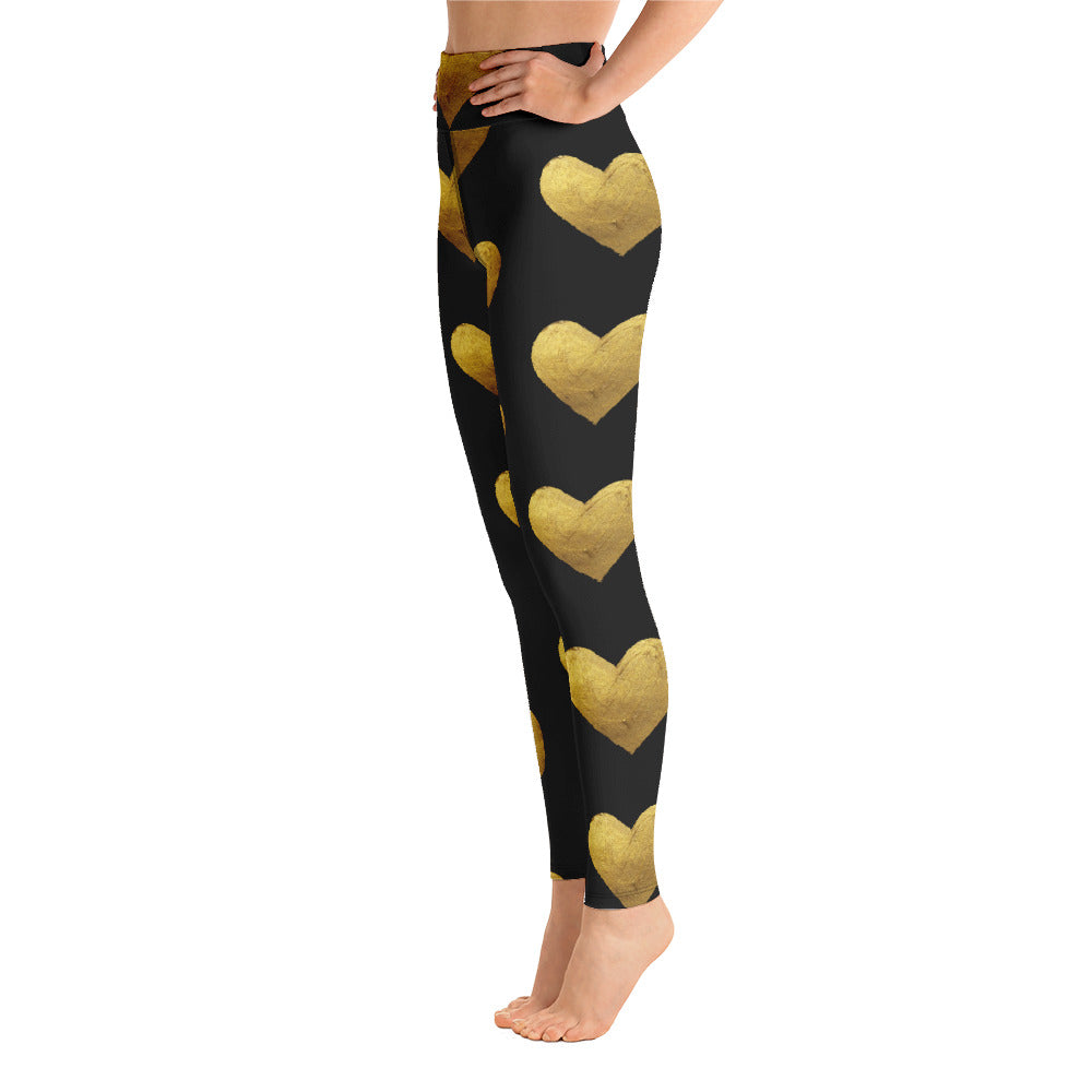 Gold Hearts Yoga Leggings
