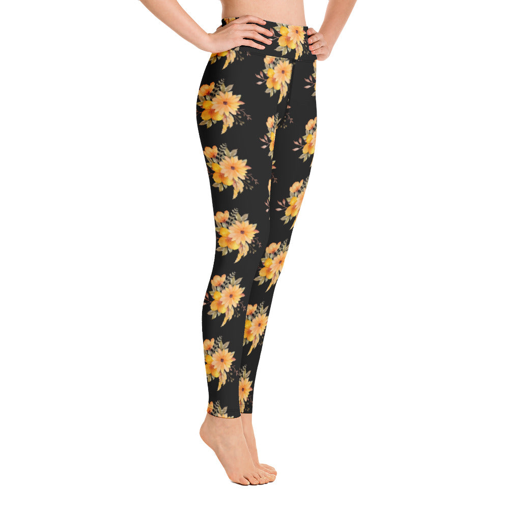 Orange Flowers Yoga Leggings