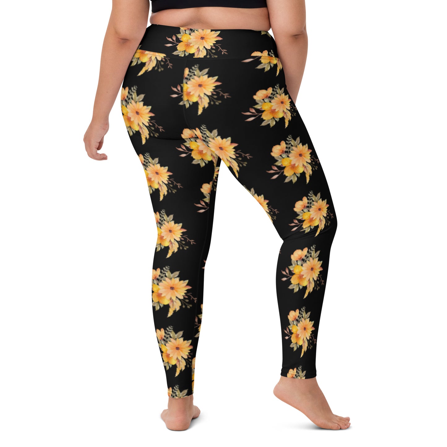 Orange Flowers Yoga Leggings