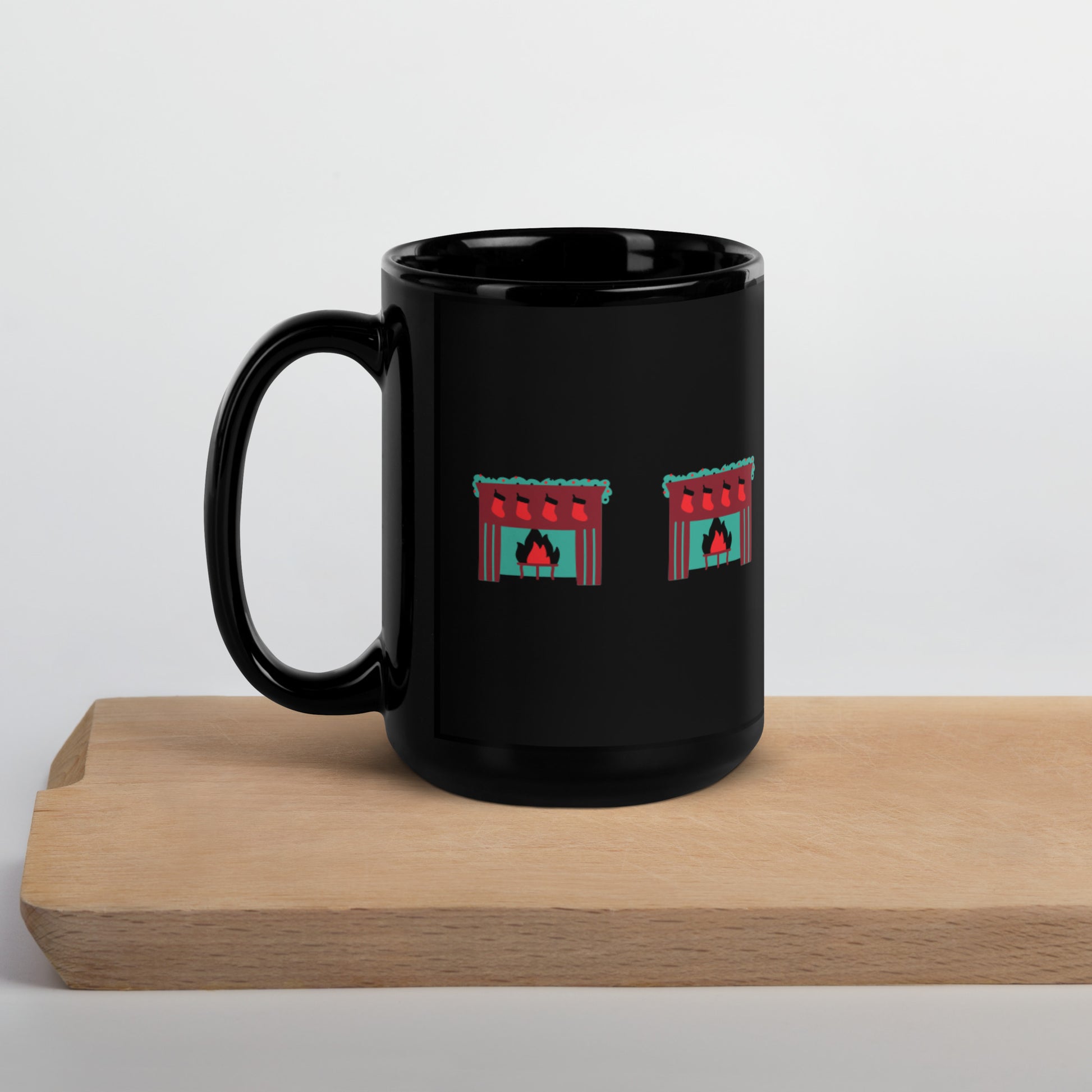 Christmas Fireplace Black Glossy Mug - Michelle Francisco