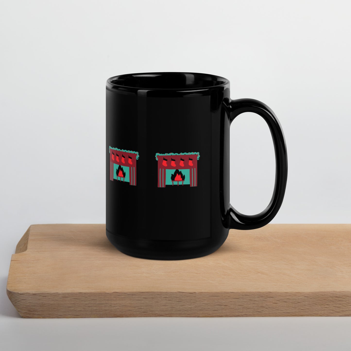 Christmas Fireplace Black Glossy Mug