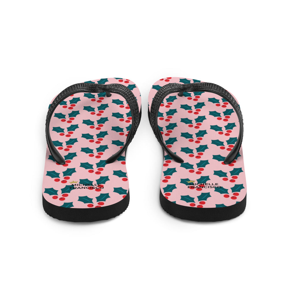 Pink Mistletoe Flip-Flops